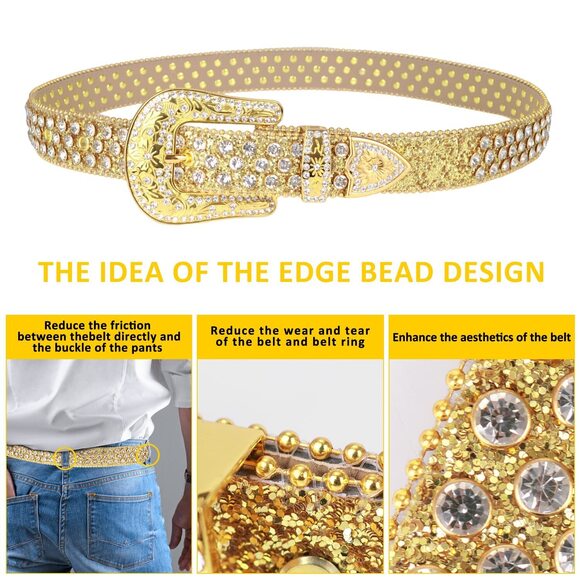 7728 Luxury Strap Men Women Rhinestone Belt Western Diamond Sparkle Bling main image 7